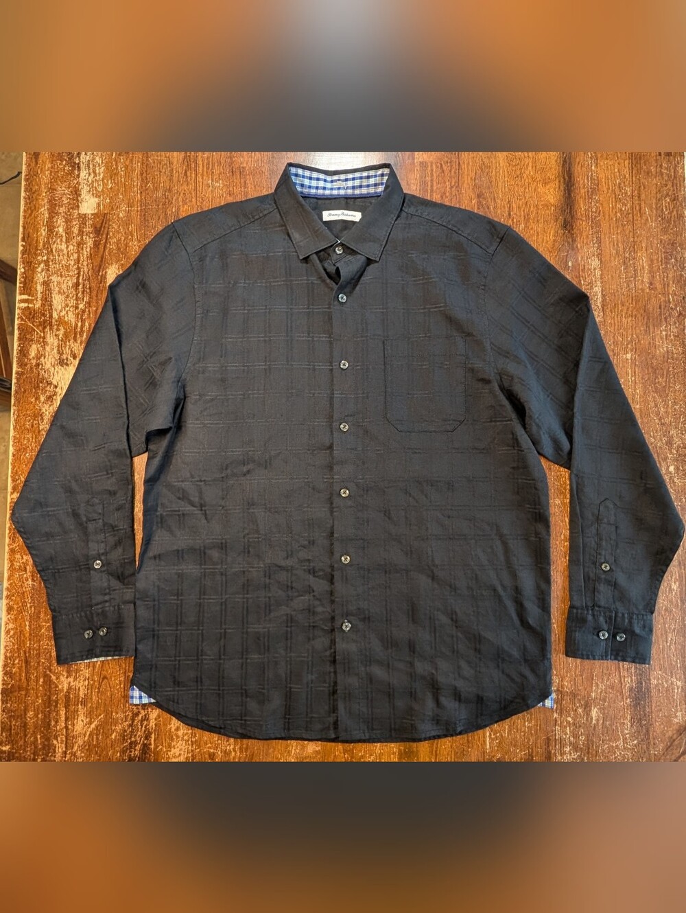 Tommy Bahama Button Up Shirt Mens Large Black Linen Poly Classic Wedding Party